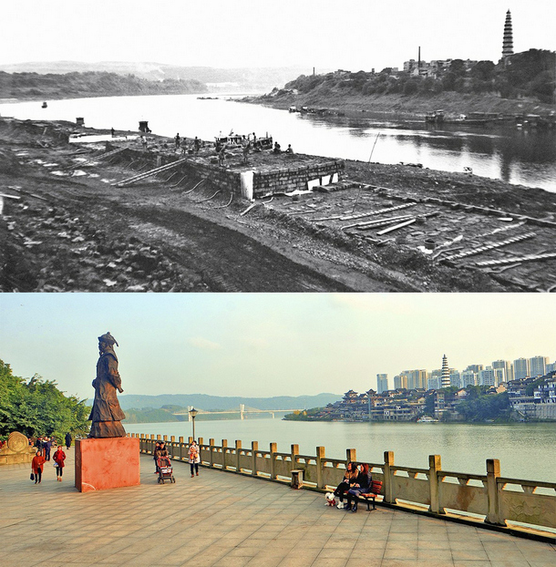 上：建设中的涪滨路 周正文 摄于2003年6月 下：涪滨路新貌 周正文 摄于2018年11月20日